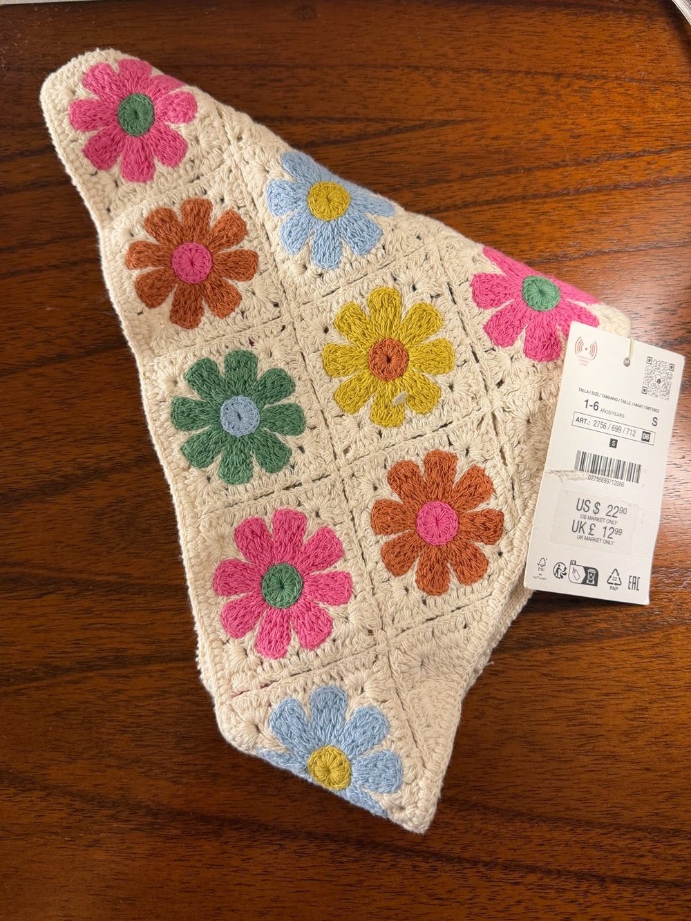 Zara Kids Crochet Flower Bandana NWT